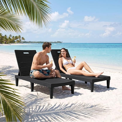 Greesum Outdoor Chaise Lounge Chairs, Set of 4 with 5-Position Adjustable Backrest, Waterproof PP Sun Chaise Loungers for Pool, Beach, Patio, Deck and Sunbathing, Black