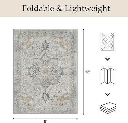 GENIMO Outdoor & Indoor Area Rug 9'x12', Waterproof, Non-Shedding, Easy Cleaning, Boho Mat for Patio, Living Room, Balcony, Dining Room, RV, Deck, Bedroom, Camping, Outside Carpet,Light Grey Brown
