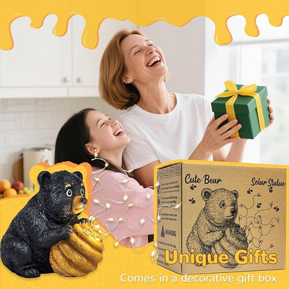 Cute Bear Solar Garden Decor Statue with LED Light - Adorable Outdoor Decoration for Yard, Lawn, Patio - Great Birthday Housewarming Unique Gift for Women, Mom, Grandma