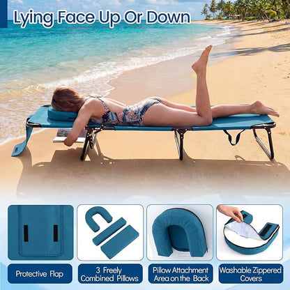 Giantex 2-Pack Tanning Chair, 350lbs Adjustable Patio Lounge Chair w/Face Hole, Removable Pillows, Carry Strap, Folding, Outdoor Chaise Lounge for Layout Beach Poolside Lawn