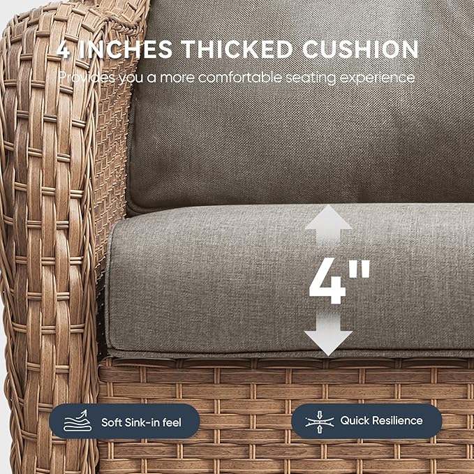 Outdoor Chair Cushions for Patio Furniture - 1 Pack Outside High Back Comfortable Thickened Pillow 22x24 with Zipper Cover for Wicker Rocking Swivel Chairs Loveseat Sofa – Grey/Crescent
