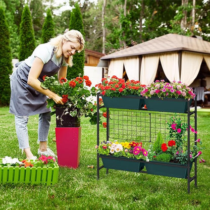 OYEAL Raised Garden Bed with Legs & & Trellis 32" Tall Vertical Herb Garden Planter Indoor Outdoor Elevated Flower Beds for Gardening, Vegetables, Herbs, Patio, Balcony, Backyard, Green
