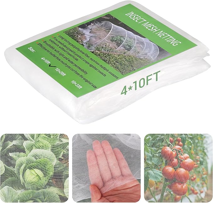 Ultra Fine 4'x10' Garden Netting – No Frame Needed, Easy Install, Pest Barrier & Bird Netting, Plant Cover for Garden, Greenhouse, Patio, Protecting Vegetables, Flowers, Trees
