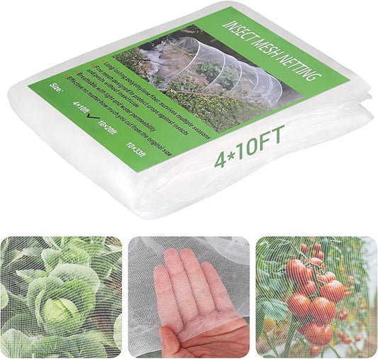 Ultra Fine 4'x10' Garden Netting – No Frame Needed, Easy Install, Pest Barrier & Bird Netting, Plant Cover for Garden, Greenhouse, Patio, Protecting Vegetables, Flowers, Trees