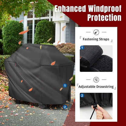 SHINESTAR 55 Inch Grill Cover for 45-48" 2-3 Burner Gas Grills, Heavy Duty Oxford Fabric BBQ Cover Waterproof UV Protection, Windproof with Magic Tape & Drawstring Bottom