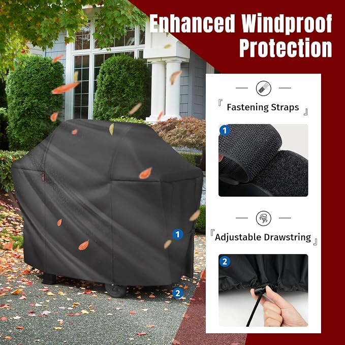 SHINESTAR 58 Inch Grill Cover for Weber Genesis II 300 Series & Genesis 300 Series, Heavy Duty Oxford Fabric BBQ Cover Waterproof UV Protection, Windproof with Magic Tape & Drawstring Bottom