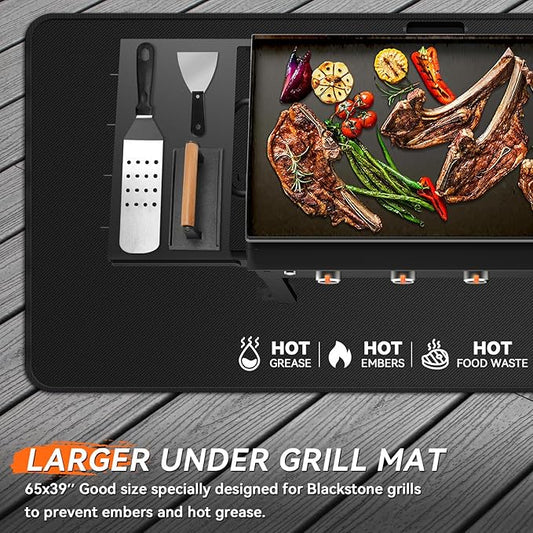 65x39 inches Large Under Grill Mats for Blackstone, Double-Sided Fireproof Outdoor Grill Protective Mat, Oilproof Waterproof BBQ Fire Pit Fireplace Mat