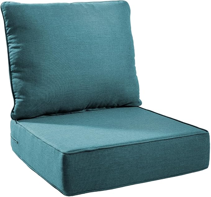6" Thick Outdoor Chair Cushions - 24"* 24" Patio Furniture Cushions with Water Resistant & Removable Cover, 28D High Density Sponge Patio Cushion for Outdoor Furniture Couch Chair Peacock Green