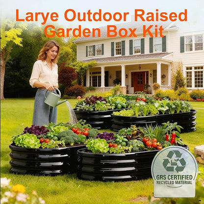 Raised Garden Bed Outdoor 2 Sets Oval Large Coating Metal Planter Box with No Heavy Metal for Vegetables, Flowers, Herbs