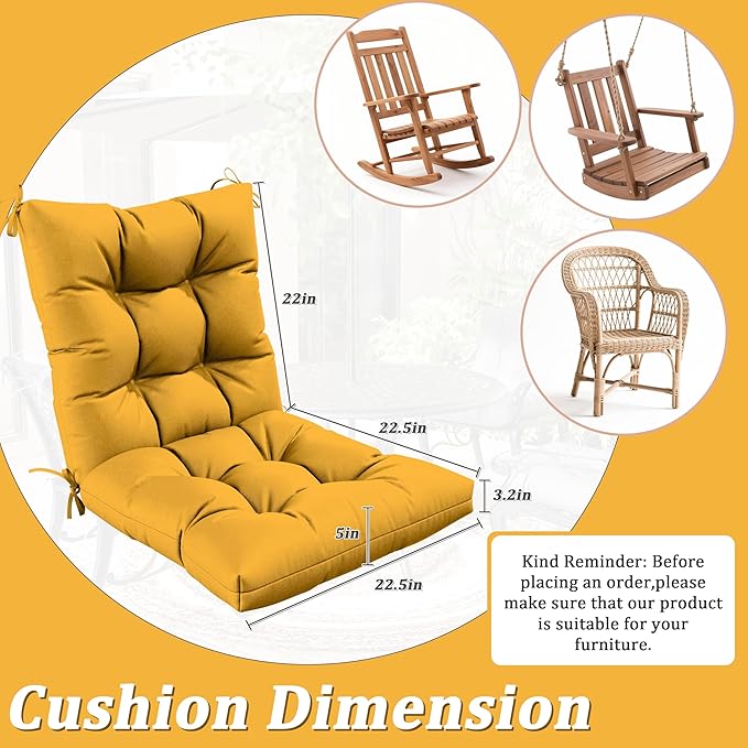 Patio Seat&Back Chair Cushions for Outdoor Furniture，Comfortable Cushions for Rocking/Dining/Lawn Chair-Set of 2