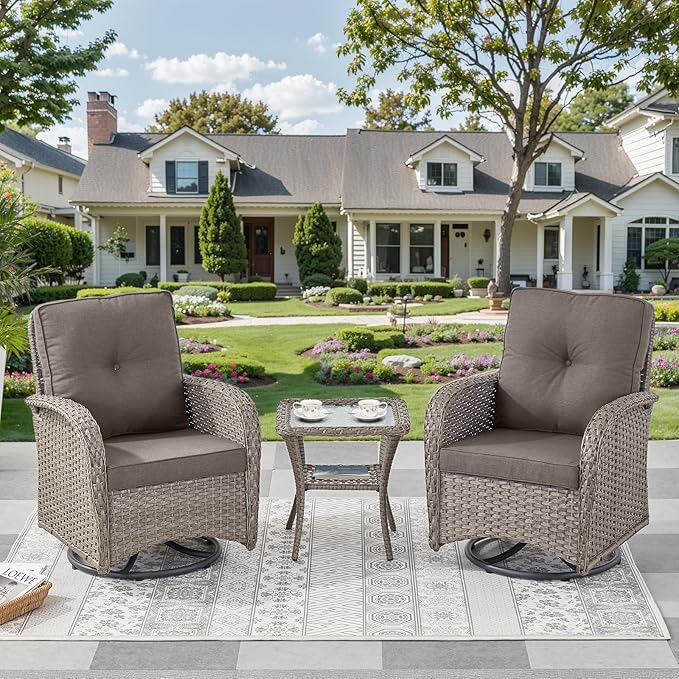 3 Pieces Patio Bistro Set Outdoor Swivel Rocker Patio Chairs with Side Table Patio Furniture for Deck Porch Garden Balcony Poolside