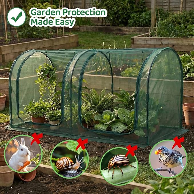 Crop Cage for Garden,98"x49"x49" Tunnel Plant Netting Cover with Zipper,Garden Bed Cover for Protection for Vegetables Fruits,Garden Cage for Plant and Animal