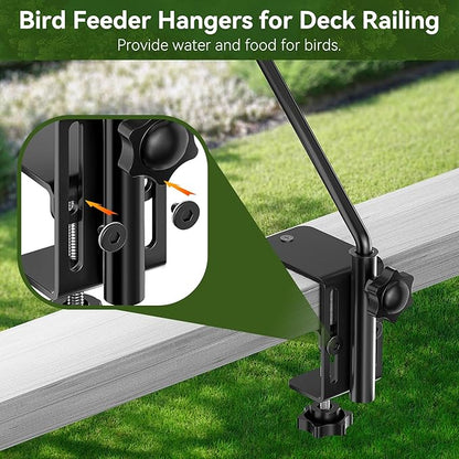 Heavy-Duty Adjustable Deck Railing Hook – 28" Rotating, Clamp-Mount Hanger for Bird Feeders, Wind Chimes & Hanging Plants (Fits Up to 2.75", 12 lbs)