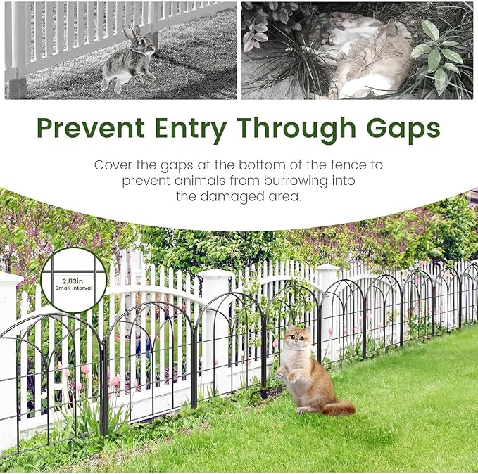 Youpehom Decorative Garden Fence, Large 10 Panels, 31.9 in H x 24.1 ft L No Dig Metal Border Fencing with Stakes, Animal Barrier for Dogs Rabbits, Flower Beds Yard, Black