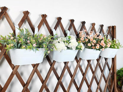 12" Balcony Railing Planters, Outdoor Hanging Planter for Fence, Stylish Metal Porch Deck Flower Pot for Herbs & Succulents (White, Pack of 8)