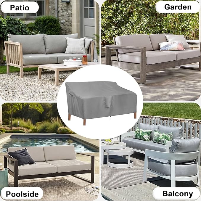 OutdoorLines Outdoor Waterproof Patio Loveseat Couch Cover - UV Resistant Patio Sofa Furniture Covers Weatherproof Heavy Duty Glider Covers for Outdoor Furniture, 58Wx32.5Dx31H Inches, Gray