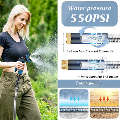 Garden Hose 50FT, Water Hose with 10 Function Nozzle, Garden Hose with Leak-proof Connectors, No-Kink, Lightweight, Puncture-proof,550PSI, Hose for Outdoor, Yard