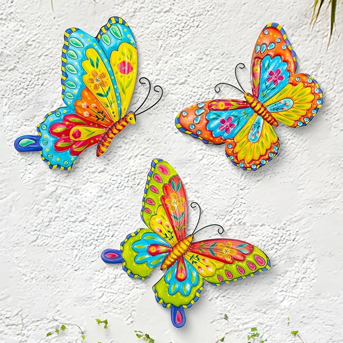 J-Fly Metal Butterfly Wall Decorations Garden Decor Room Decor, Lawn Ornaments Ladybugs Live- 3 Pieces, Outdoor Garden Yard Decor for Home and Office Christmas Decoration Gifts