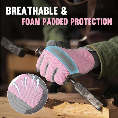HANDLANDY Women Safety Work Gloves Utility Touch Screen Working Grip Glove for Yardwork Gardening Breathable Mechanic Gloves