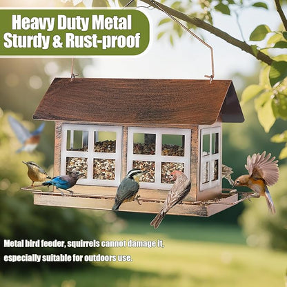 Bird Feeders for Outdoors, 6lb Large Capacity, Weatherproof | IWNTWY Bird Feeders, Heavy Duty Metal Bird Feeder for Outdoors Hanging, Weatherproof 6lb Large Capacity Wild Birdfeeder