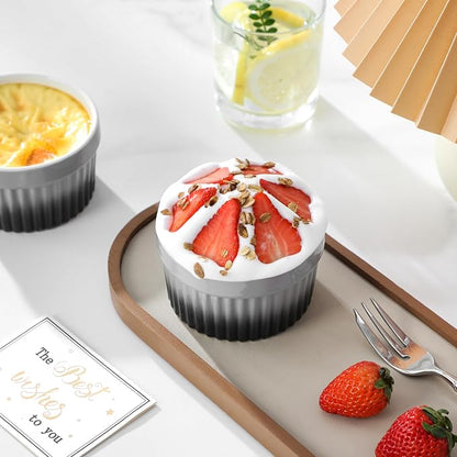 MALACASA Ramekins 6 oz Oven Safe, Small Ceramic Souffle Dishes for Creme Brulee Souffle, Stoneware Custard Cups Ramiken for Baking, Dessert Bowls Dipping Sauce Dish Set of 6, Grey, Series RAMEKIN-DISH