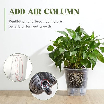 Wonderjune Self Watering Pots for Indoor Plants with Deep Reservoir and High Drainage Holes for Outdoor Plants and Flowers, Bare Root Planter(4.72'', 5.91'', 7.09'',Clear,6 Pcs)