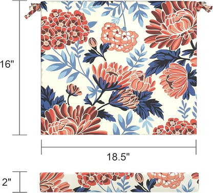 LVTXIII Outdoor Chair Cushions, Fade-Resistant Patio Furniture Cushions Outdoor Chair Pads with Ties for Dining Chairs and Garden Furniture Use, 18.5"x16"x2" 2 Pack, Red Chrysanthemum