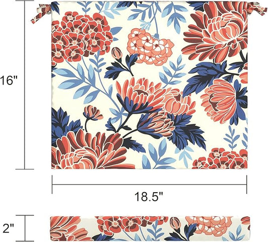 LVTXIII Outdoor Chair Cushions, Fade-Resistant Patio Furniture Cushions Outdoor Chair Pads with Ties for Dining Chairs and Garden Furniture Use, 18.5"x16"x2" 4 Pack, Red Chrysanthemum