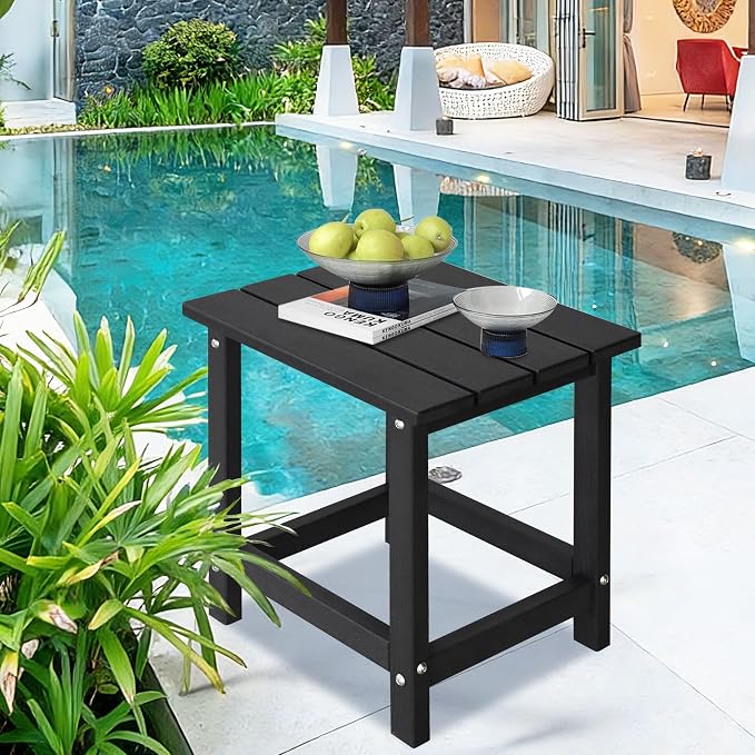 LZRS HDPE Adirondack Side Table - Small Outdoor Table for Patio, Deck, Garden & Poolside,Eco-Friendly,Sturdy and Easy Assemble, Black