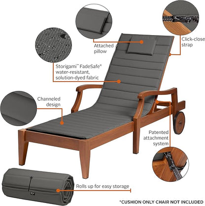Classic Accessories Storigami Water-Resistant 72 x 21 Inch Chaise Lounge Cushion, Light Charcoal, Patio Cushion