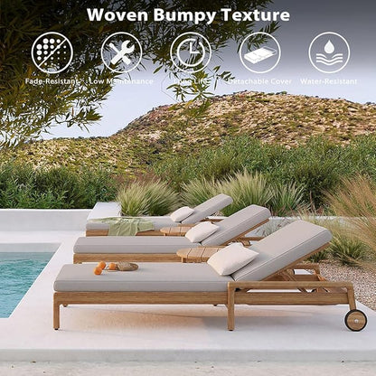 Sundale Outdoor Olefin Chaise Lounge Cushion Set of 2, Water-Resistant Patio Lounge Chair Cushion, Thick Lounger Pad with 4 Straps Light Gray, 72 x 21 x 4 Inches