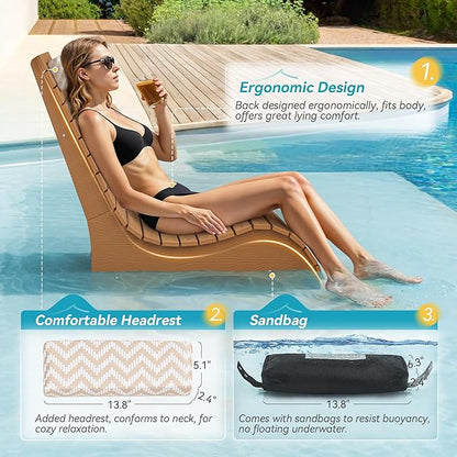 LUE BONA HDPS Pool Chairs Set of 2, Fade-Resistant Use in Pools Up to 10-Inches Deep Pools Lounge Chair for Sun Shelf, Chaise Lounger with Headrest for Outside Pool Deck
