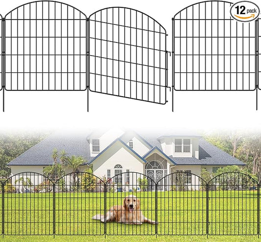 Garden Fencing Animal Barrier 12Pcs, 10 Panels + 2 Gate, 30in (H) x 23.6ft (L), No Dig Fence, Rustproof Metal, Flower Edging for Yard & Patio Outdoor Landscape, Arched