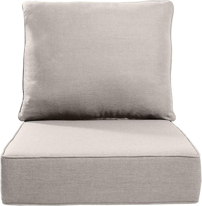 Luxury 22x24/22x25 6-Inch Outdoor Cushions - Water Resistant 1 Set Zippered Patio Chair Back&Seat Cushion for Wicker Dining Rocking Swivel Chairs Loveseat Couch Sectional Sofa - Beige