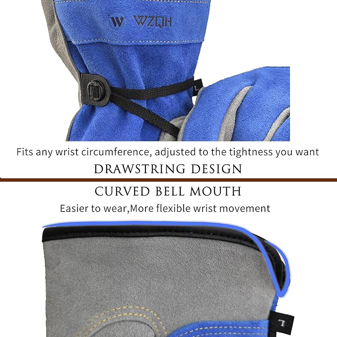 Leather Work Gloves for Men or Women. Medium Glove for Gardening, Tig/Mig Welding, Construction, Chainsaw, Farm, Ranch, etc. Cowhide, Cotton Lined, Utility, Firm Grip, Durable. Blue-Grey M