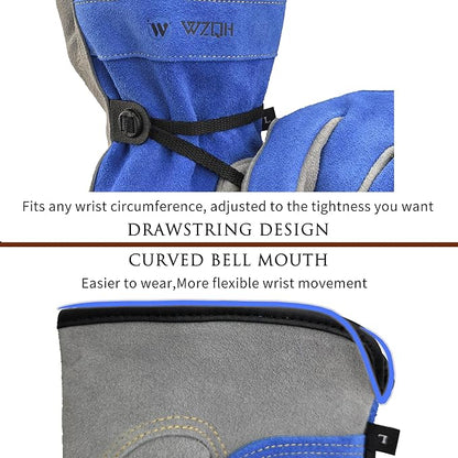 Leather Work Gloves for Men or Women. Medium Glove for Gardening, Tig/Mig Welding, Construction, Chainsaw, Farm, Ranch, etc. Cowhide, Cotton Lined, Utility, Firm Grip, Durable. Blue-Grey M