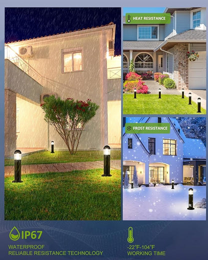 8 Pack Low Voltage Landscape Pathway Lights Wired, Outdoor Modern 12V LED Bollard Lights for Driveway Garden Walkway Yard Lawn (Included Connectors), 2700K Warm White Waterproof, Black
