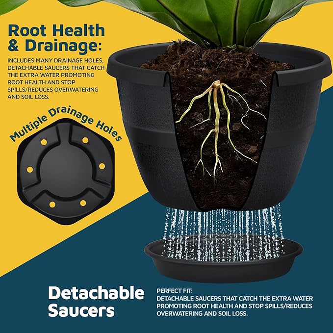 10-Inch Whiskey Barrel Planters Outdoor Pack of 10 - Durable Plastic Plant Pots for Indoor & Outdoor Use with Drainage & Saucer, Lightweight Rustic Barrel Planters for Flowers, Herbs & Small Plants