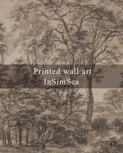 InSimSea Framed Canvas Prints Vintage Decor, Sketch Dark Moody Forest Brown Trees Landscape Paintings Wall Art, Large Countryside Farmhouse Hanging Wall Decor for Living Room Bedroom, 24x36inch