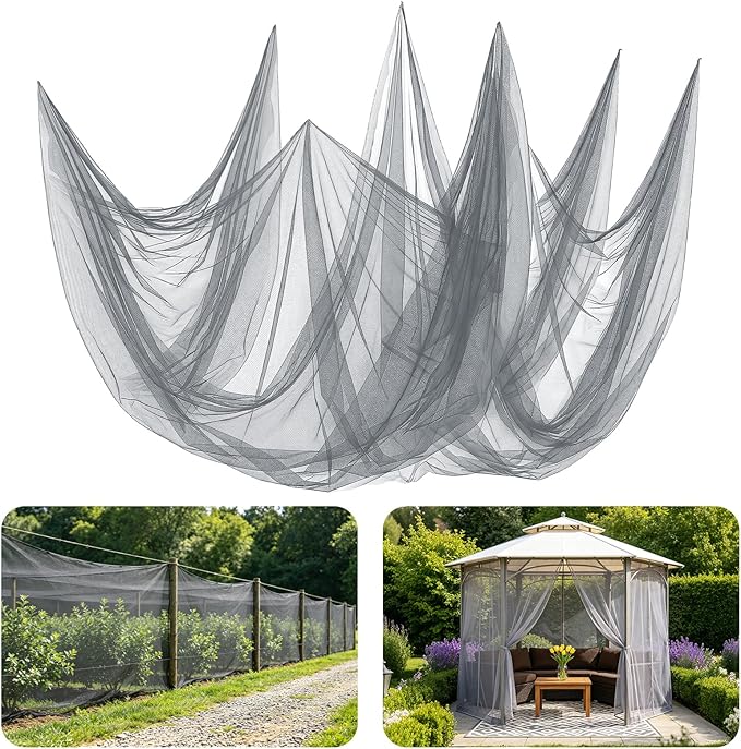 ANPHSIN 40x10ft Ultra fine Mosquito Net for Patio - Mesh Netting Screen for Outdoor Garden Porch Balcony, Protects Skin & Plants from Bugs, Birds, Gray