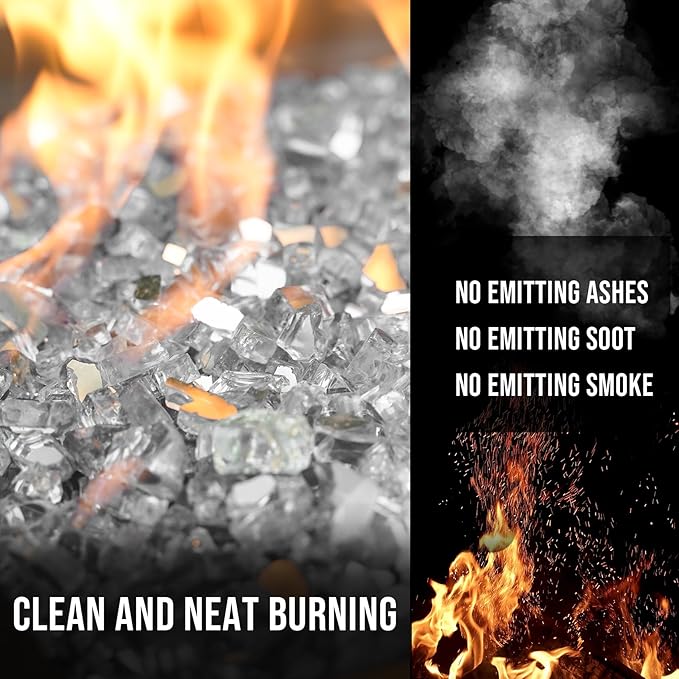 Skyflame 10-Pound Fire Glass for Fireplace Fire Pit and Landscaping, Platinum Reflective, 1/4-Inch