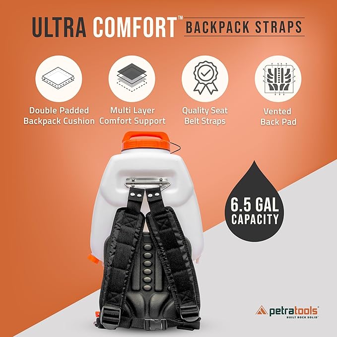 PetraTools Powered Backpack Sprayer with Custom Fitted Cart and 100 Foot Commercial Hose, 2 Hoses Included, Commercial Quality Heavy Duty Sprayer (6.5 Gallon Cart)