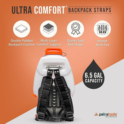 PetraTools Powered Backpack Sprayer with Custom Fitted Cart and 100 Foot Commercial Hose, 2 Hoses Included, Commercial Quality Heavy Duty Sprayer (6.5 Gallon Cart)