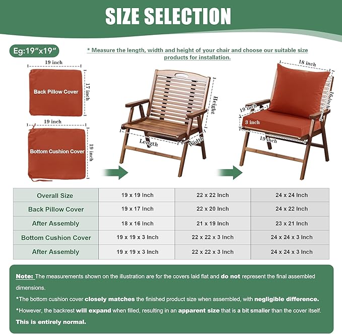 Waterproof Patio Cushions for Outdoor Furniture, Fade Resistant Back Pillow and Seat Cushion Set for Couch Replacements, 19 x 19 Inch, Rust, 1 Set
