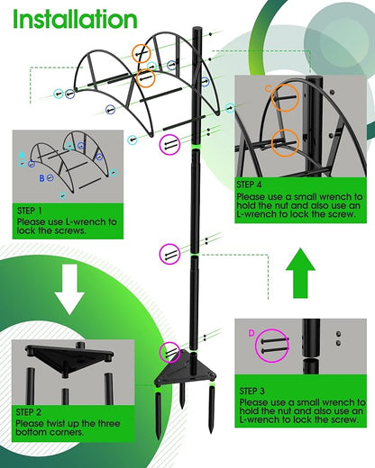 Meykwod Garden Hose Stand/Hanger Freestanding, Heavy Duty In-Ground Hose Rack Organizer for Outside Yard, Sturdy to Hold 150ft (Metal, Black)