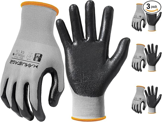 Safety Work Gloves - Protective Glove for Men & Women - Ultrathin Hand Protection - For Construction, Gardening, Landscaping - Grey - Size M - 3 Pairs