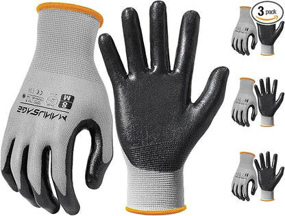 Safety Work Gloves - Protective Glove for Men & Women - Ultrathin Hand Protection - For Construction, Gardening, Landscaping - Grey - Size M - 3 Pairs