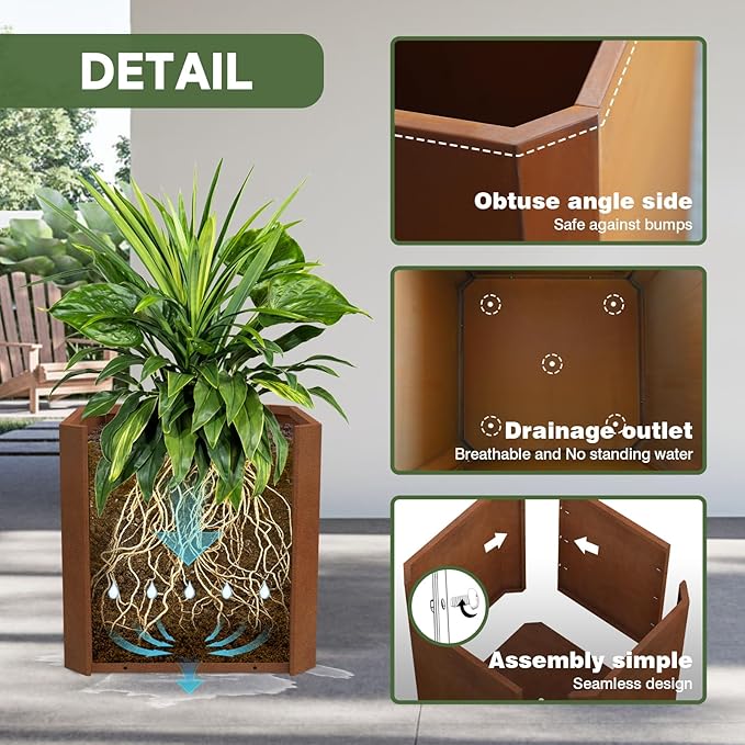 Corten Steel Planter Box-26"x26"x26"-Large Square Planter Matel -Outdoor Indoor- Heavy Duty Rustic Tall Planter Box Commercial Residential for Porch Patio Deck Home Backyard