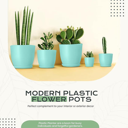 Utopia Home - Plant Pots Indoor with Drainage - 7/6.6/6/5.3/4.8 Inches Home Decor Flower Pots - Plastic Planters for Indoor Plants, Cactus, Succulents Pot (Aqua, Pack of 10)
