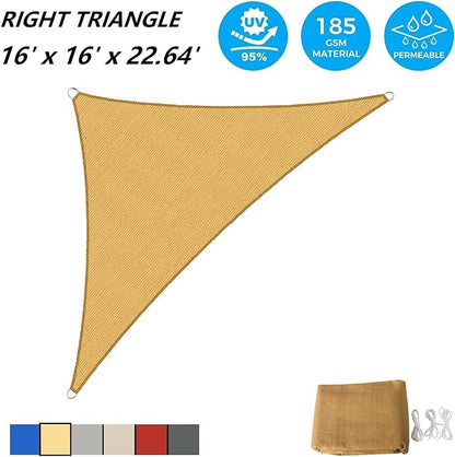 AsterOutdoor Sun Shade Sail Triangle 16' x 16' x 22.64' UV Block Canopy for Patio Backyard Lawn Garden Outdoor Activities, Sand
